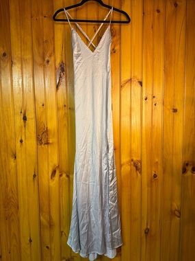 Choosy Light Silver Satin Slip Maxi Dress with High Side Slit